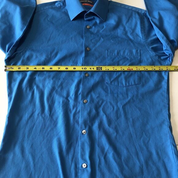 Geoffrey Beene Mens Shirt Geometric Fitted Wrinkle Free L/S Blue Size 15 - Picture 4 of 13